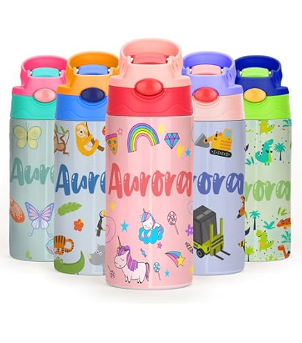 Borraccia Personalizzata Per Bambini Stellasticker - 450 Ml, Senza BPA, Con Nome E Icona, Blu Scuro