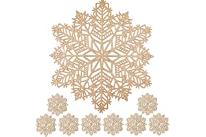 Mangata Gold SnowFlake Placemats and Coaster Sets, Round Table Placemats for Christmas, Wedding, Dinner Parties, Restaurant, Hotel, 38cm, 15.5inches (8 Sets)