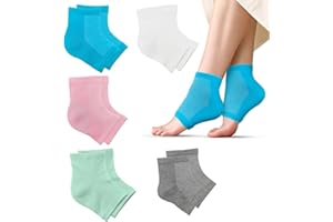 Yuaerbuo 5 Paar Weiche Hornhaut Fersensocken 4 Paar Gel Polsterung und 1 Paar Fersensocken Baumwolle Ohne Gel, Bequem Gel Socken Ferse Feuchtigkeitsspendende Socken Belüftet für Trockene Risse