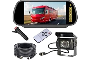 XINYIDA Monitor de espejo retrovisor de 4 pines de 7 pulgadas + 18 LED de visión nocturna, cámara de marcha atrás impermeable con cable de 15 m para camión de 12 V-24 V, caravana, remolque, autocaravana