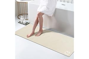 RUERYA Omulla Grand tapis de bain en terre de diatomée beige extra long, super absorbant, antidérapant, séchage rapide, pour sol de salle de bain, baignoire, douche, évier (40 x 120 cm)