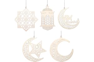 GWHOLE 10 Stück Holz Anhänger Ramadan Ornament Ramadan Kareem Dekoration Ramadan Deko Set Eid Mubarak Dekoration Mond Stern Wind Licht Form Holzanhänger für Muslim Ramadan Mubarak Eid Party