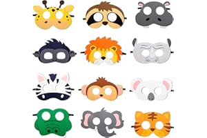 Encuryna Tiermasken für Kinder 12 Stücke Kinder Filz Masken, Party Animals, Dschungel Deko Geburtstag, Kostümpartys Cosplay Maske verkleiden für Maskerade Geburtstage Dschungel Thema Partyzubehör