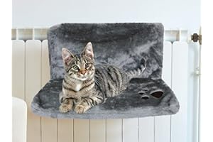 URBANESSENTIALS Cat Radiator Hammock - Super Soft Faux Fur Grey Cat Radiator Bed - Strong and Durable Cat Cradle Bed - 45 L x 31 H x 24 cm W