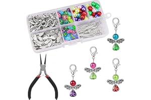 Yibang 50 Sets Schutzengel Bastelset, Perlenengel Basteln Set, Schutzengel Selber Machen Schlüsselanhänger Engel Charme Basteln für DIY Hochzeit Taufe Geschenk Anhänger Basteln