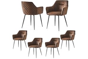 Weegstok Modern Dining Chairs Set of 6, Upholstered Faux Suede Fabric Seat with Matte Metal Legs for Dining Room, Kitchen, Living Room, Office(Brown Suede,6)