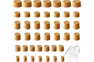 MEMOFYND Lot de 42 bouchons de bouteilles en liège de plusieurs tailles avec sac de rangement 1 pièce, bouchons en bois, pour bricolage, bouchons post-traités (6 tailles)