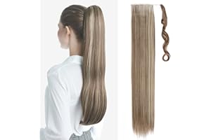 TESS Coleta Postiza Pelo Natural 60 cm, Postizos de Pelo Natural Liso Hellbraun mit Aschblond Coleta Postiza 90g