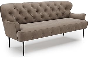 ‎CAVADORE CAVADORE 3-Sitzer Küchensofa Amba, Trendige Sitzbank für Küche oder Esszimmer / 193 x 97 x 87 / Flachgewebe: Hellbraun