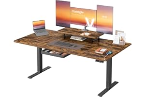 ‎VASAGLE VASAGLE Höhenverstellbarer Schreibtisch, 160 x 80 cm, flexibel montierbarer Monitorständer, Schublade, USB-C-Anschluss, Erinnerung bei langem Sitzen, für Büro, vintagebraun LSD156KD01