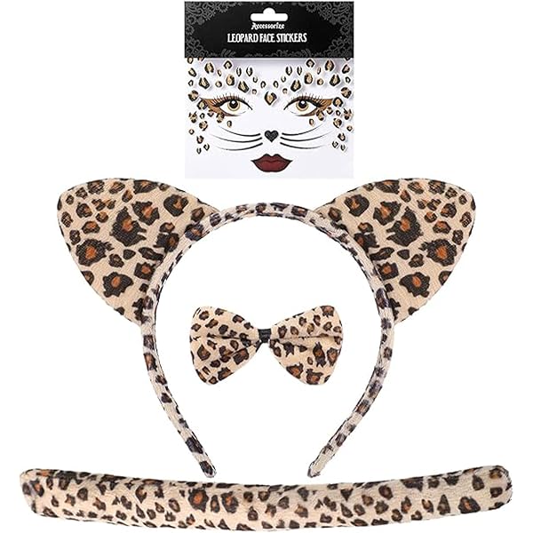 Set di 4 pezzi Leopardo Costume Leopardo Orecchie Cerchietto Leopardo
