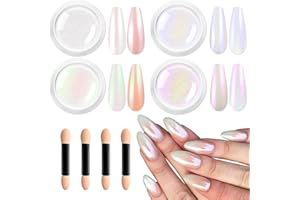 BISHENGYF Polvo De Uñas Efecto Perla - BRILLANTE Polvo Uñas Cromado Donut Esmalte Holo Blanco, Juego De Brillo De Uñas Transparente Aurora Sirena Efecto Espejo Uñas Mágico Pigmento Nail Art Decora DIY
