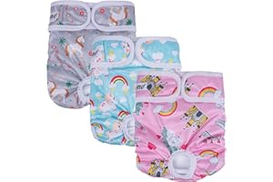 Dono Reusable Female Dog Nappies 3 Pack, Super Absorbent Washable Dog Diapers, Comfortable Pet Diapers Sanitary Panties for Small Medium Large Dogs (Rainbow Horse, L)