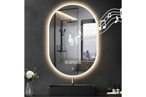Hondony Espejo Baño Ovalado con Luz 75x50cm, Espejo Baño LED Bluetooth, Antivaho, Regulable, 3 Colores Luz, Función Memoria, Musical Espejo-LED, Horizontal/Vertical, Pintura Negro