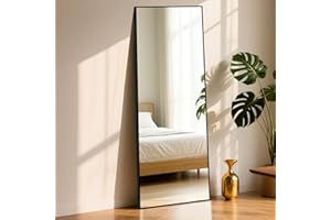 ‎ABXMAS ABXMAS Standing Mirror, Black, 165 x 60 cm, Large Full Body Mirror with Aluminium Frame, Wall Mirror for Daily Use in the Bedroom, Living Room