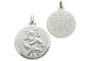 Christopher James of London | Solid 925 Sterling Silver Diamond Cut St. Christopher Pendant 20mm | Traditional Saint Design & Travellers Prayer | St Christopher Travel Gift | Gift Box Included