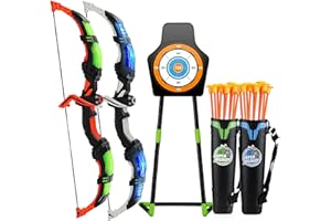 VALYPANOR Pfeil und Bogen Set für Kinder, Bogenschießen Set mit LED-Leuchten, enthält 10 Pfeile mit Saugnapf, Köcher und stehende Zielscheibe für 3-12 Jahre alte Jungen und Mädchen im Freien