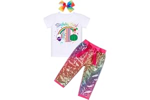 FYMNSI Baby Girl Kids 1st 2nd 3rd 4th 5th Birthday Cake Smash Outfit Short Sleeve Romper T-shirt Sequin Shorts Bow Headwear 3pcs Set