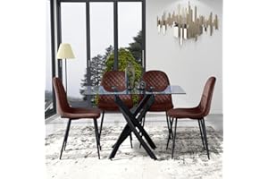 GOLDFAN Tavolo da pranzo con 4 sedie rettangolari in vetro tavolo da pranzo in velluto, colore: marrone…