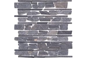 MOSAIK-NETZWERK Mosaik Brickmosaik uni grau anthrazit - schwarz (imprägniert) Marmor Naturstein Küche, Mosaikstein Format: 25-105x15x8 mm, Bogengröße: 305x305 mm, 10 Bögen