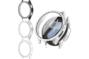 MYAPULUA Galaxy Watch 7 Screen Protector,Bling Case for Samsung Watch 7 Screen Protector 44mm,Hard PC Bumper Case+Tempered Glass Diamond Glitter Protective Cover for Samsung Galaxy Watch 7 Case,white