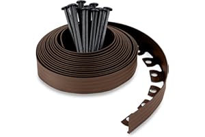 UNIGARDIA Flexible Lawn Edging 10 m with 30 Securing Pegs - Plastic Garden Edging Border - Easy Installation - Height 5 cm, Brown