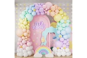 CONLEKE 163Pack Pastel Rainbow Balloons Arch Garland kit with Assorted Color Balloons Pastel Blue Pink Orange Green Yellow Purple and White Balloons for Easter LGBT Wedding Unicorn Birthday Party Supplies