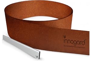 innogard 6011-002 – Rasenkantenband – aus Corten-Stahl – Höhe 15 cm, Rost-Garten-Deko – Beet-Begrenzung mit 15 m Länge