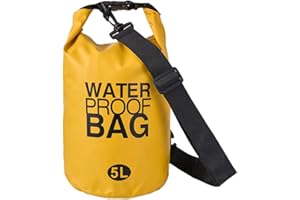 LYDNKIM Sac étanche 2L/5L/10L/20L - dry bag en PVC avec fermeture à enroulement et sangle réglable pour kayak, bateau, natation, camping, pêche, randonnée et les sports nautiques (Jaune, 5L - Sangle simple)