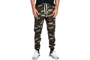 PROGO USA Men's Joggers Sweatpants Basic Fleece Marled Jogger Pant Elastic Waist (Large, Forest Camouflage)
