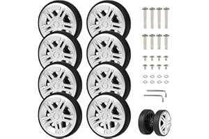 EXLECO 8 sztuk zapasowych kółek do walizki, 50 x 11 mm, kółka zapasowe, tytanowe, do walizki, kółka, zapasowe kółka, do bagażu, z częściami zamiennymi, zestaw naprawczy