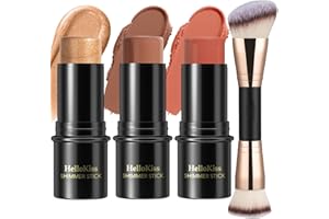 ‎HILARECO 3 Stück Creme-Konturstift-Make-up-Set, Schattierungen mit Highlighter, Rouge und Bronzer,Zum Formen der Wangen, wasserfestes, mattes und taufrisches Finish(Medium-Deep,#05+#06+#15)