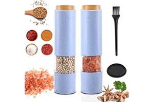 Sjpzwcrl Molinillo Sal y Pimienta Electrico: - Molinillo Especias a Pilas Pimentero Molino Pimienta Negra Salero Eléctrico Ajustable de Grueso a Fino con luz LED, 2 Pcs (Azul)