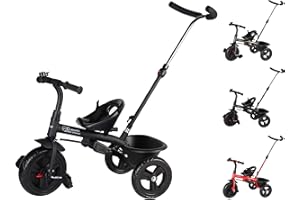 Clamaro 'Buttler Basic' 2in1 Kinder Dreirad ab 1 Jahr mit lenkbarer Schubstange, mit flüsterleisen Gummireifen, Vor- und Rücklauf, Kinderdreirad für Jungen und Mädchen - Schwarz matt