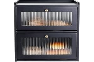 Lnopever Paneras Para Guardar El Pan Caja Grande De Madera Maciza Doble Panera Madera Para Guardar ReposteríA Con Puerta AcríLica MagnéTica Bread Bin (Negro)