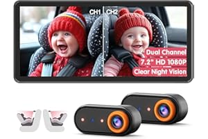 LUCKVIEW Baby Car Camera for 2 Kids, Dual Channel with 7.2" 1080P Crystal Clear Display, Easily Install Backseat Mirror with 2 IR Night Vision Cameras, Safety Car Baby Camera for Rear Facing