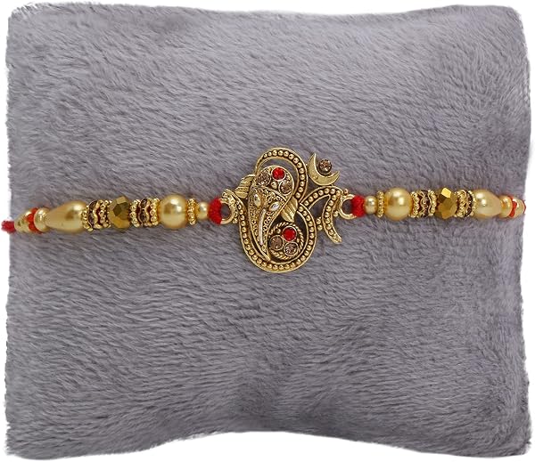 Riddhika Ventures Glorious Gold Plated Auspicious Diamond Ring Rakhi with Roli Chawal and Greeting Card