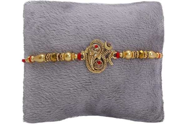 Riddhika Ventures Glorious Gold Plated Auspicious Diamond Ring Rakhi with Roli Chawal and Greeting Card