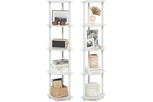 Furinno Turn-N-Tube Estantería esquinero Multiusos de 5 Niveles, Blanco/Blanco, Juego de 2