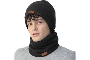 NovForth Ensemble bonnet et cache-cou - Bonnet tricoté et écharpe tubulaire avec polaire - Bonnet d'hiver en laine pour femme, homme, adolescent - Cache-cou pour ski, cyclisme, course, promenade