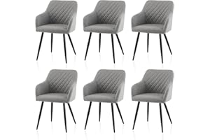‎TUKAILAI TUKAILAi Esszimmerstühle 6er Set Stoffbezug mit Armlehne und Rückenlehne, Freizeit-Lounge-Stühlen mit Gepolstertem Sitz, Küchenstuhl Polsterstuhl Sessel Polstersessel Metallbeine Diamant-Design Grau