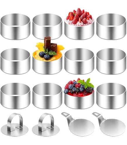 Milai Set 8 Coppapasta Tondi In Acciaio Inox – 8 Cm Diametro – Con Pressini – Per Torte, Mousse E Dessert - 5