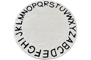 Fouriding ABC Alphabet Runde Teppich weiche Cartoon Plüsch Teppich niedlich Teppich rutschfest für Baby Kinder Zimmer Klassenzimmer Kinderzimmer Zimmer Jungen Mädchen Zimmer Dekor (Schwarz, 120cm)