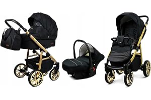 BabyLux® Bambimo Kinderwagen Set 3 in 1 - Color Lux - incl. Babywanne, Buggy Sportsitz, Auto-Babyschale - Autositz - Kinderwagenset - Kombikinderwagen mit Wickeltasche, Regenschutz usw.