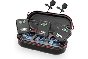 SYNCO G2A2 MEGA Wireless Lavalier Microphone, Dual Channel Lapel Mic with Charging Case 8GB Internal Storage, 24H 200m Range for Cameras Smartphones