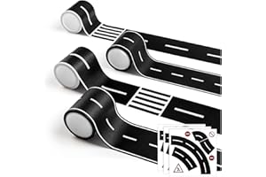 AELMIYW Removable Road Tape for Toy Car Road Tape Stickers for Kids, 4 Rolls Roadway Tape with Curves, Black Residue Free Road Car Track for Kids Birthday Party Racing Party Decoration, 2 Inch Wide 65 FT Long