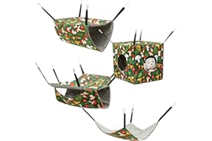 RHAIQBVC 4Pcs Hamster Hammock Set Rat Hanging Bed House Washable Guinea Pig Hideout Bed Soft Ferret Hanging Nest for Chinchilla Sugar Glider Squirrel(Green Mushroom)