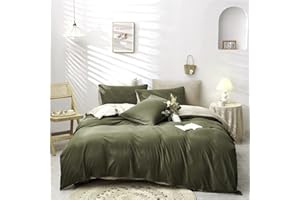 Boqingzhu Bettwäsche 220x240cm Grün Dunkelgrün Olivgrün Beige Einfarbig Wendebettwäsche Set Microfaser Bettbezug und 2 Kissenbezüge 80x80cm mit Reißverschluss