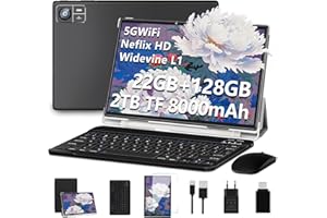 SUAAT 2026 Tablets Android 22GB RAM+128GB ROM(2TB TF),tablets 10 Pollici, 8000 mAh,Octa-Core,2.0Ghz, WiFi5G+2.4G, GPS, 8MP + 5MP, Bluetooth 5.0,Cast, Tablet PC con Custodia, Tastiera e Mouse, Nero