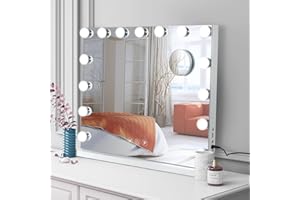 NAIMP Cosmetic Hollywood Vanity Mirror with 15 LED Lights, Large Vanity Mirror with USB Charging Port, for Wall Mounting and Desktop, Dimmable Touch Cosmetic Mirror for Makeup Dressing Table (White)